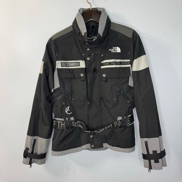 North Face Steep Tech Jacket Womens L Ski Snow Outdoor Belted Black Gray - Picture 1 of 15